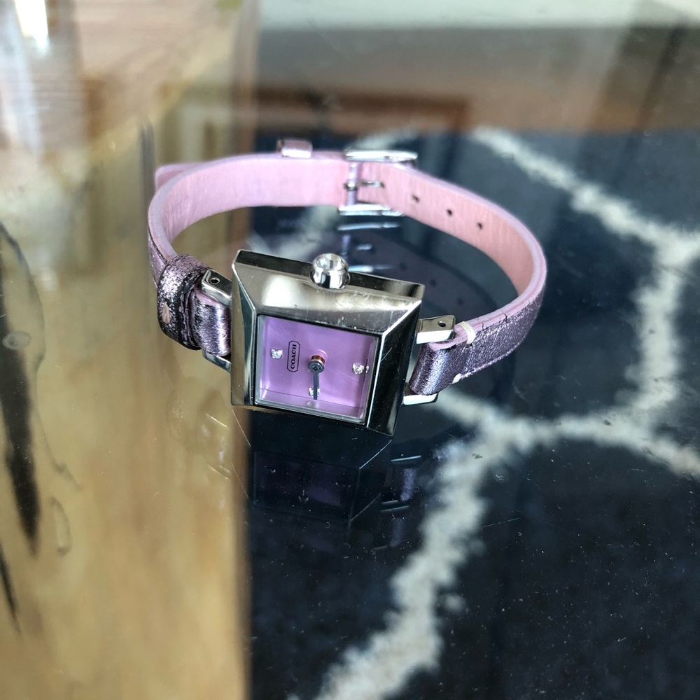 Coach watch with diamond accents & leather band